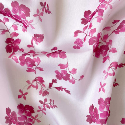 Digital Printed Organza Fabric Fabric Magenta Pink Floral Vines Printed Soft Organza Fabric (Width 44 Inches)