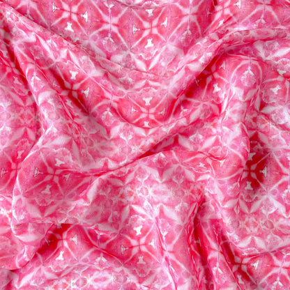 Digital Printed Pure Crepe Fabric Cut Piece (CUT PIECE) Bright Pink and White Abstract Geometric Digital Printed Pure Crepe Fabric (Width 43 Inches)