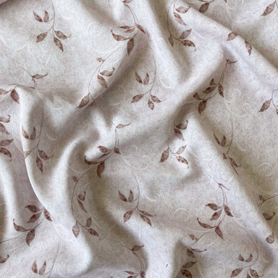 Digital Printed Pure Crepe Fabric Fabric Beige & Brown Abstract Leaves Printed Dull Crepe Fabric (Width 44 Inches)