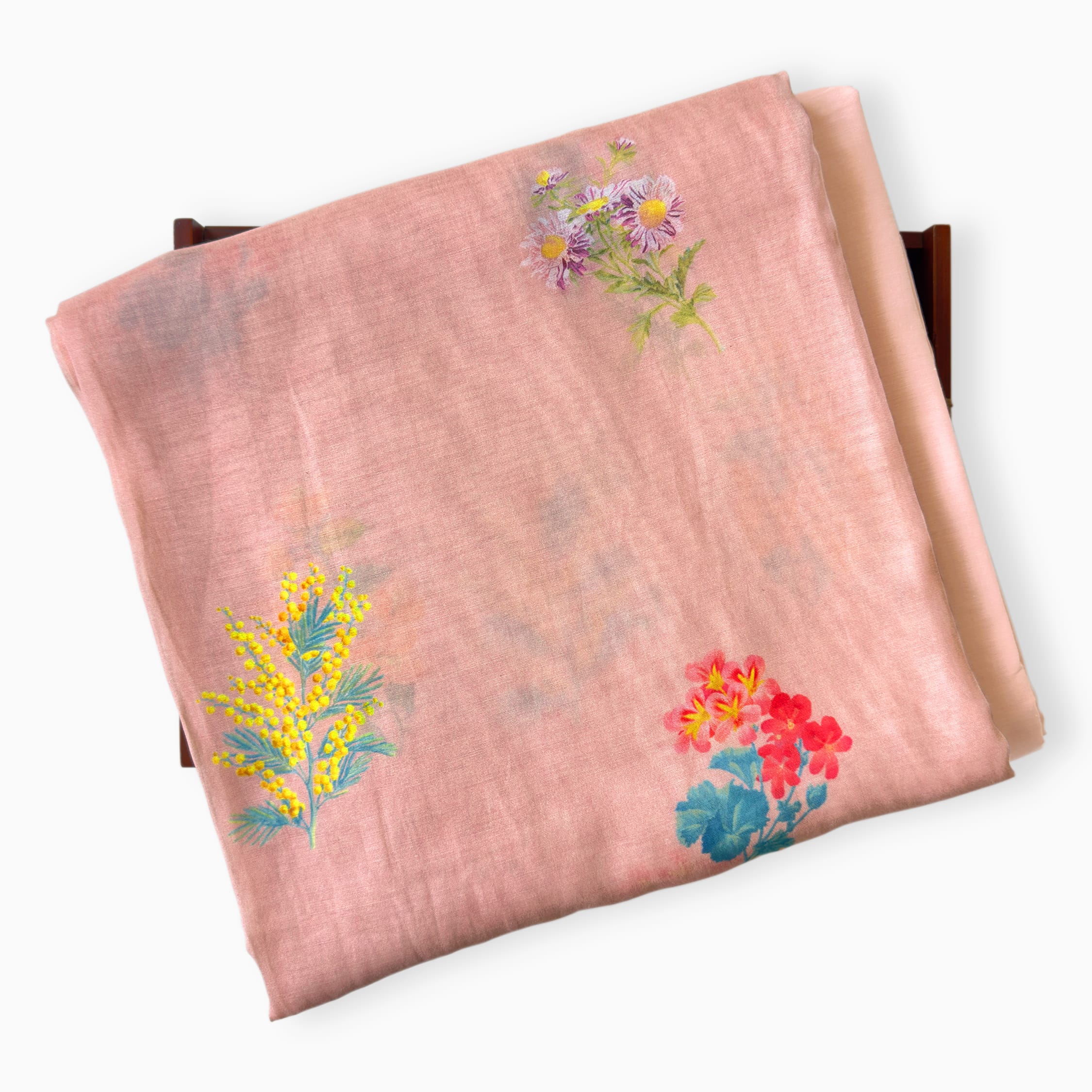 Digital Printed Suit Set Unstitched Suit Blush Peach Everyday Botanicals Floral Printed | Pure Mul Chanderi Fabric (2.5 Meters) | and Cotton Pyjama (2.5 Meters) | Unstitched Combo Set