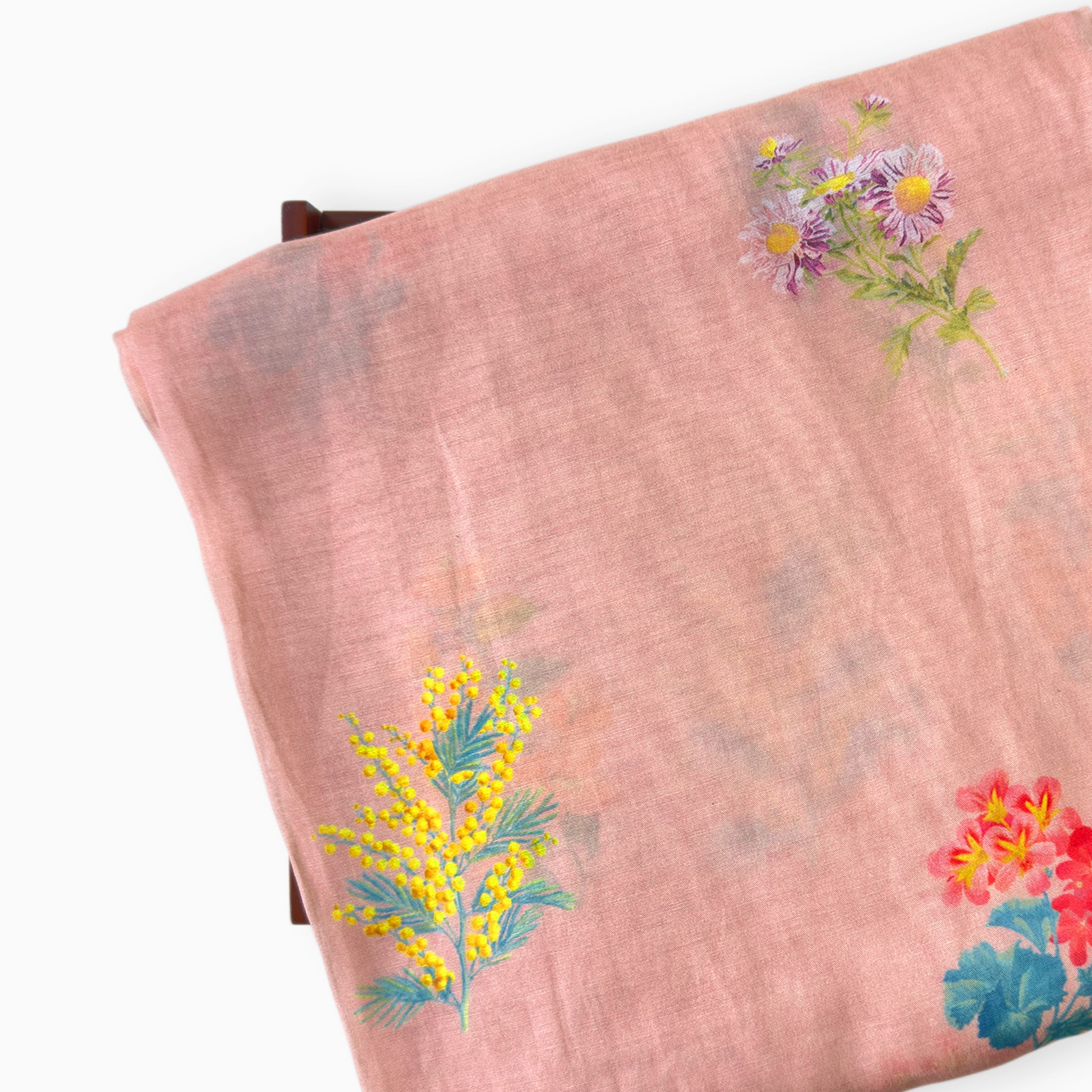 Digital Printed Suit Set Unstitched Suit Blush Peach Everyday Botanicals Floral Printed | Pure Mul Chanderi Fabric (2.5 Meters) | and Cotton Pyjama (2.5 Meters) | Unstitched Combo Set