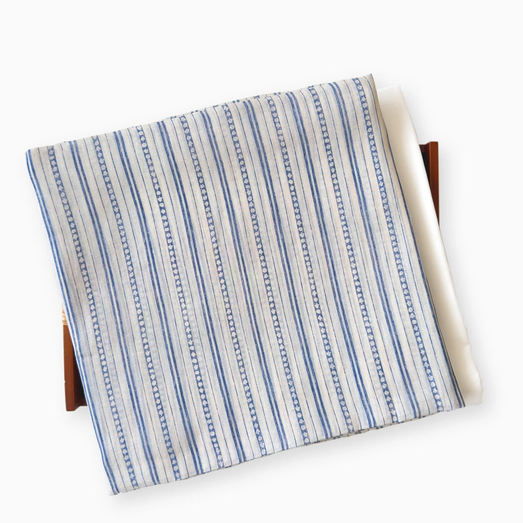 Digital Printed Suit Set Unstitched Suit Natural White & Blue Stripes Printed | Pure Mul Chanderi Fabric (2.5 Meters) | and Cotton Pyjama (2.5 Meters) | Unstitched Combo Set