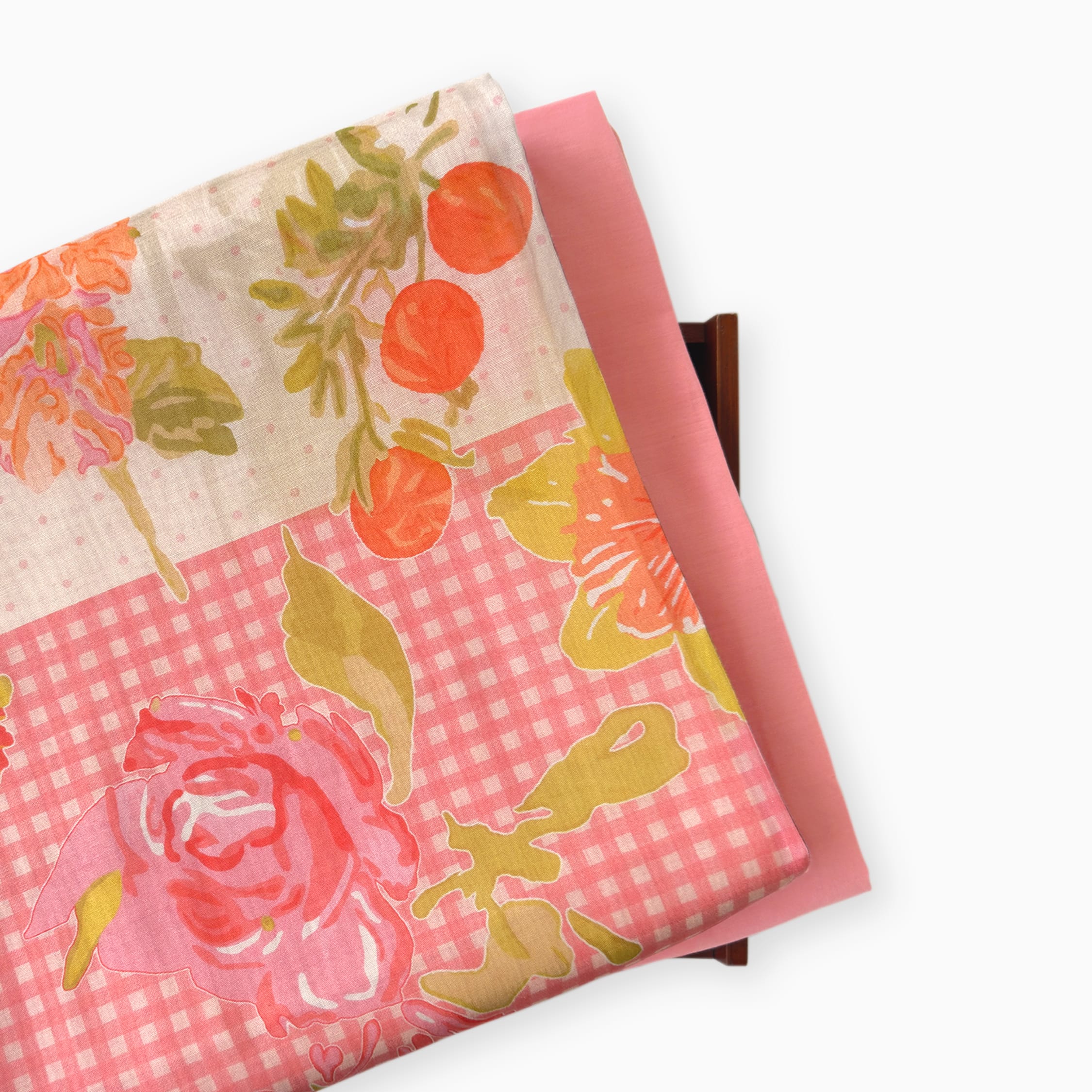 Digital Printed Suit Set Unstitched Suit Off-White And Peach Everyday Botanicals Wildflowers Printed | Pure Mul Chanderi Fabric (2.5 Meters) | and Cotton Pyjama (2.5 Meters) | Unstitched Combo Set