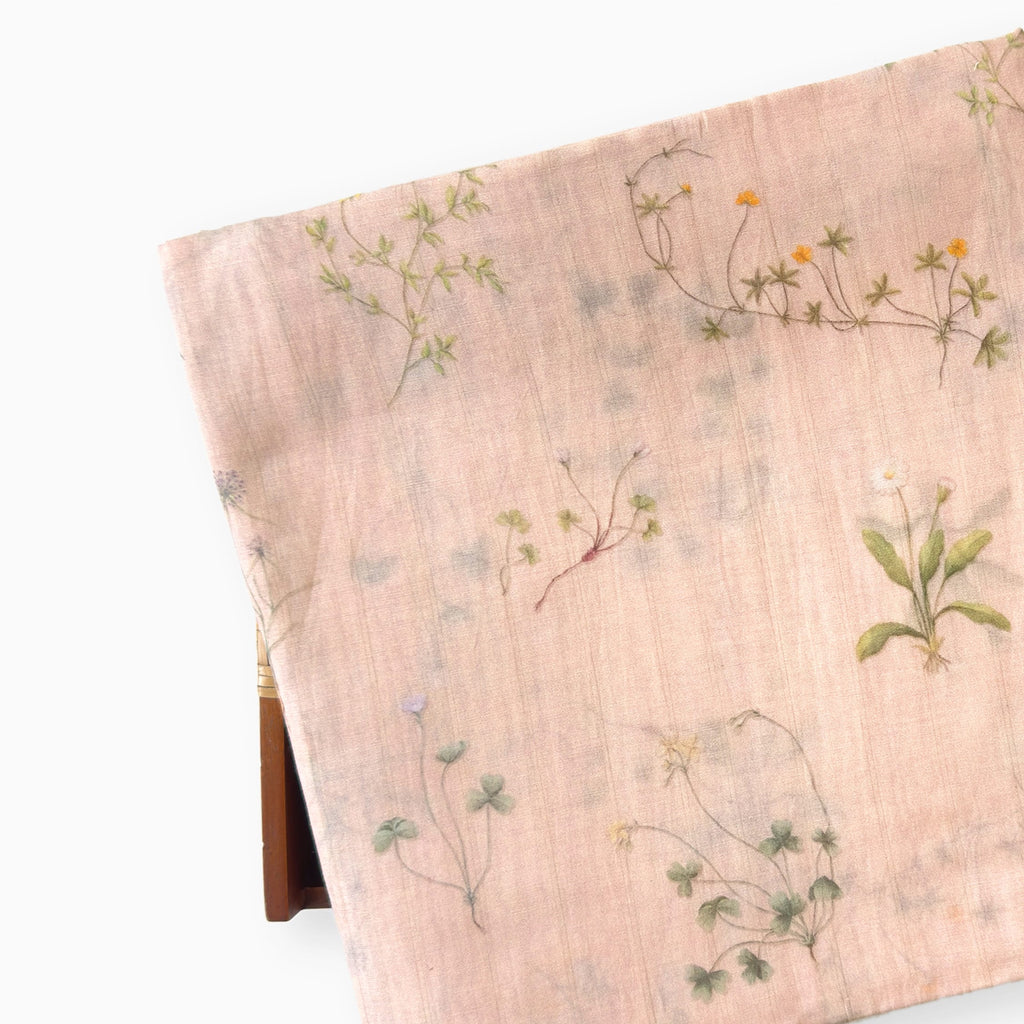 Digital Printed Suit Set Unstitched Suit Pastel Peach Everyday Botanicals Floral Printed | Pure Mul Chanderi Fabric (2.5 Meters) | and Cotton Pyjama (2.5 Meters) | Unstitched Combo Set