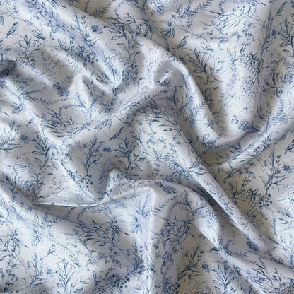 Digital Printed Tussar Satin Fabric Fabric Blue & Grey Victorian Floral Garden Printed Tussar Satin Fabric (Width 44 Inches)