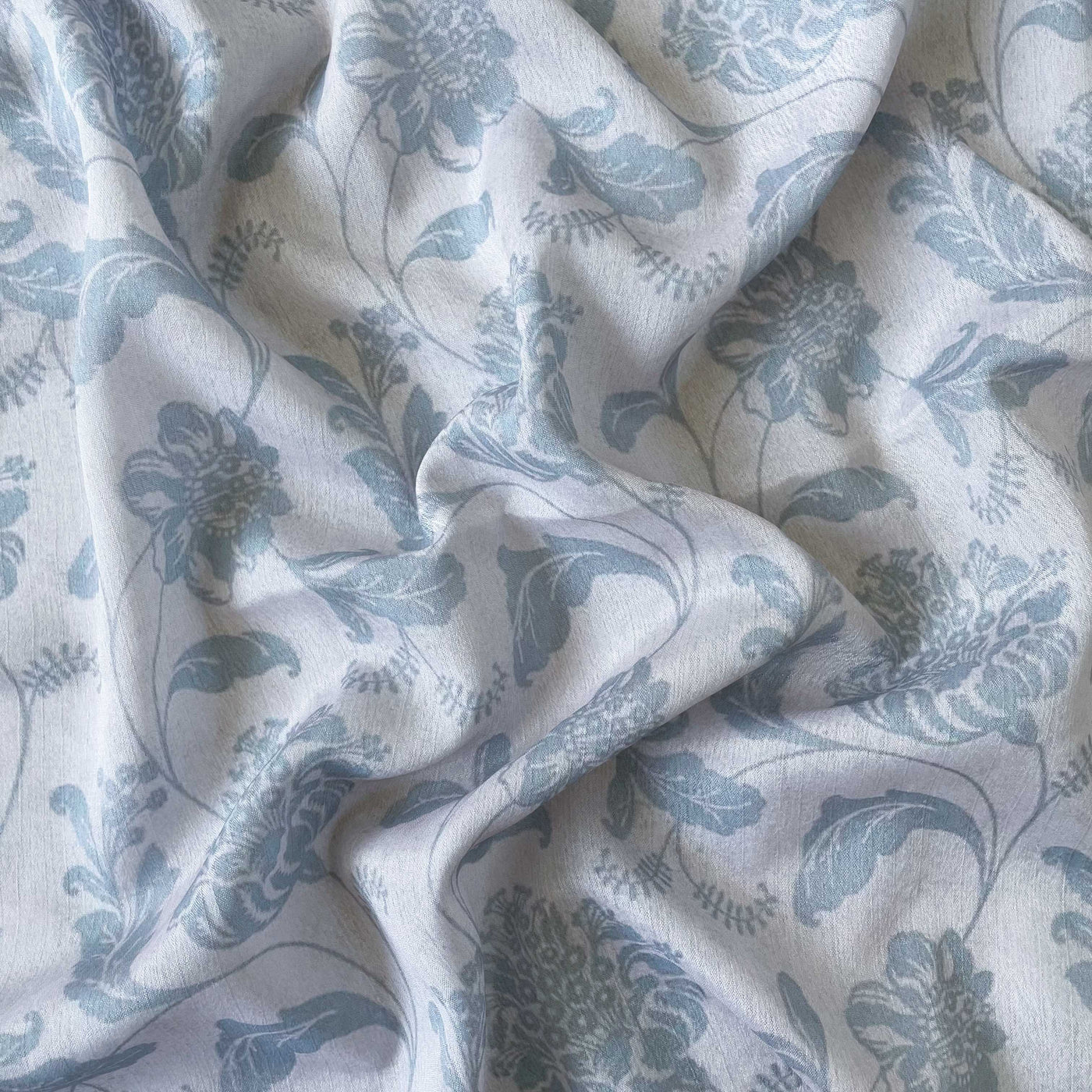 Digital Printed Tussar Satin Fabric Fabric Dull Blue & Grey Abstract Floral Printed Tussar Satin Fabric (Width 42 Inches)