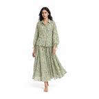 Drapes of Mul Fabric Fabric Dusty Green Mul Chanderi Fabric