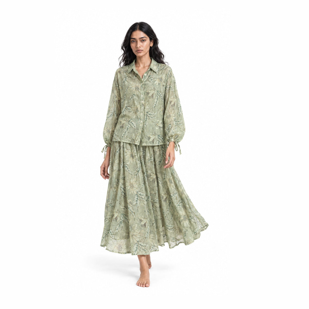 Drapes of Mul Fabric Fabric Dusty Green Mul Chanderi Fabric