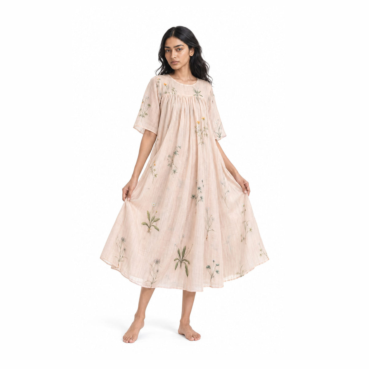 Drapes of Mul Fabric Fabric Ivory Peach Mul Chanderi Fabric