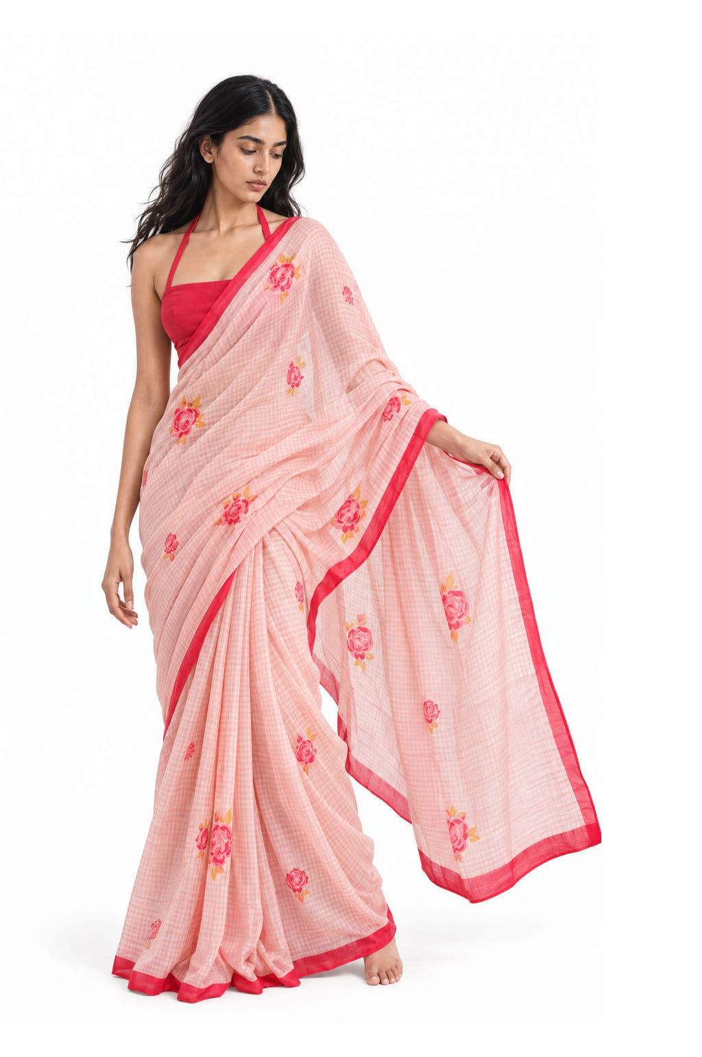 Drapes of Mul Saree Saree Blush Pink Mul Chanderi Saree