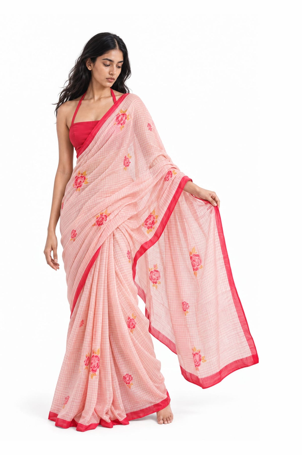 Drapes of Mul Saree Saree Blush Pink Mul Chanderi Saree