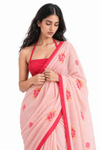 Drapes of Mul Saree Saree Blush Pink Mul Chanderi Saree