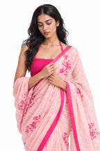 Drapes of Mul Saree Saree Bright Pink Mul Chanderi Saree