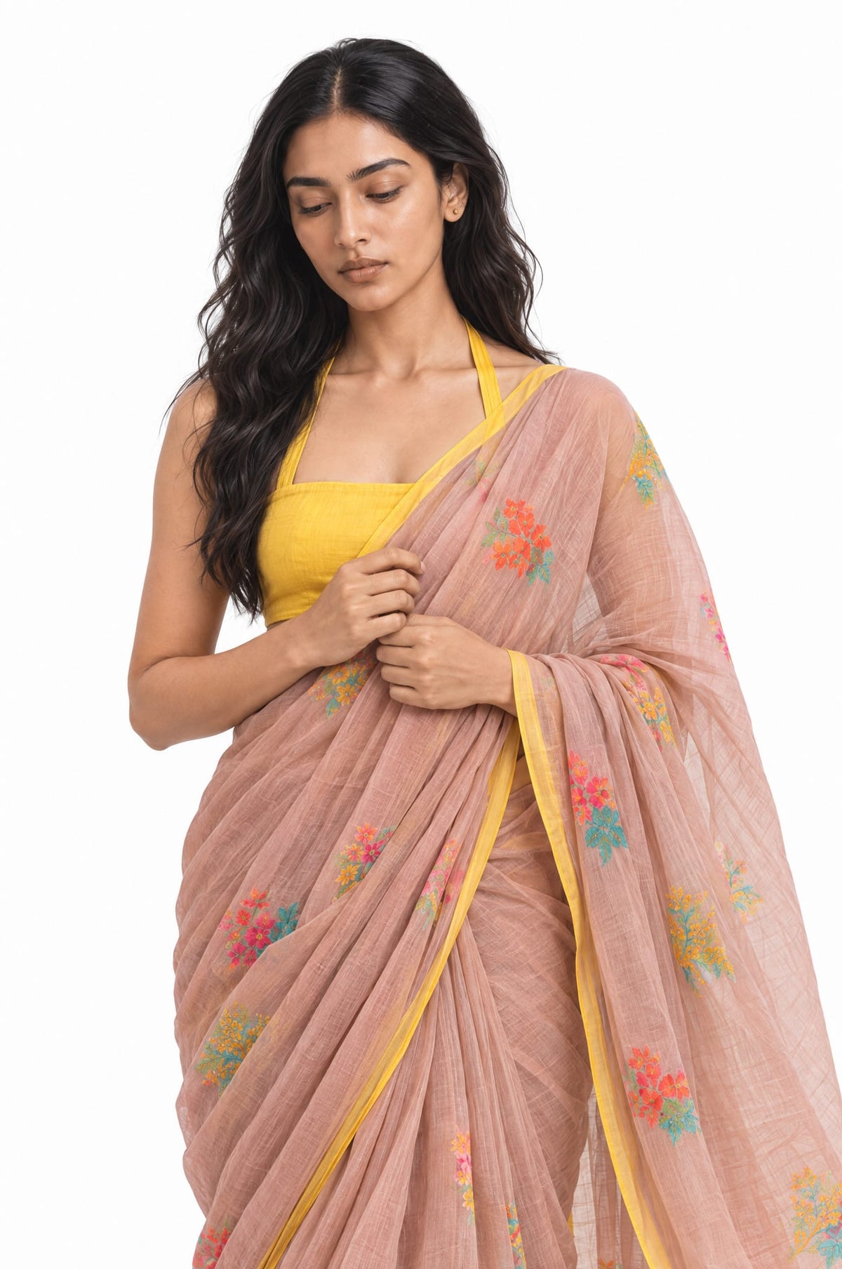 Drapes of Mul Saree Saree Brown & Yellow Mul Chanderi Saree