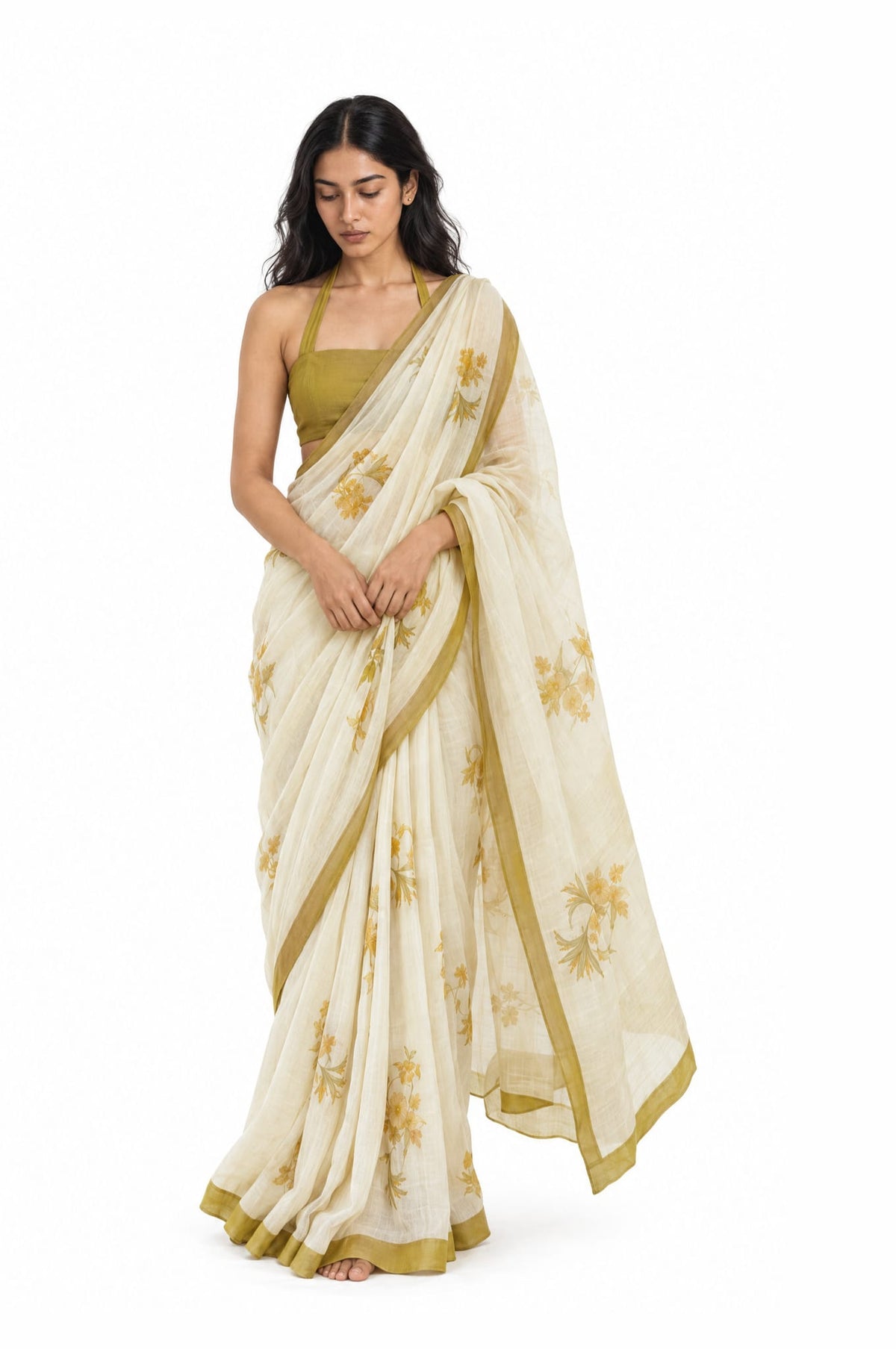 Drapes of Mul Saree Saree Dusty Mustard Mul Chanderi Saree