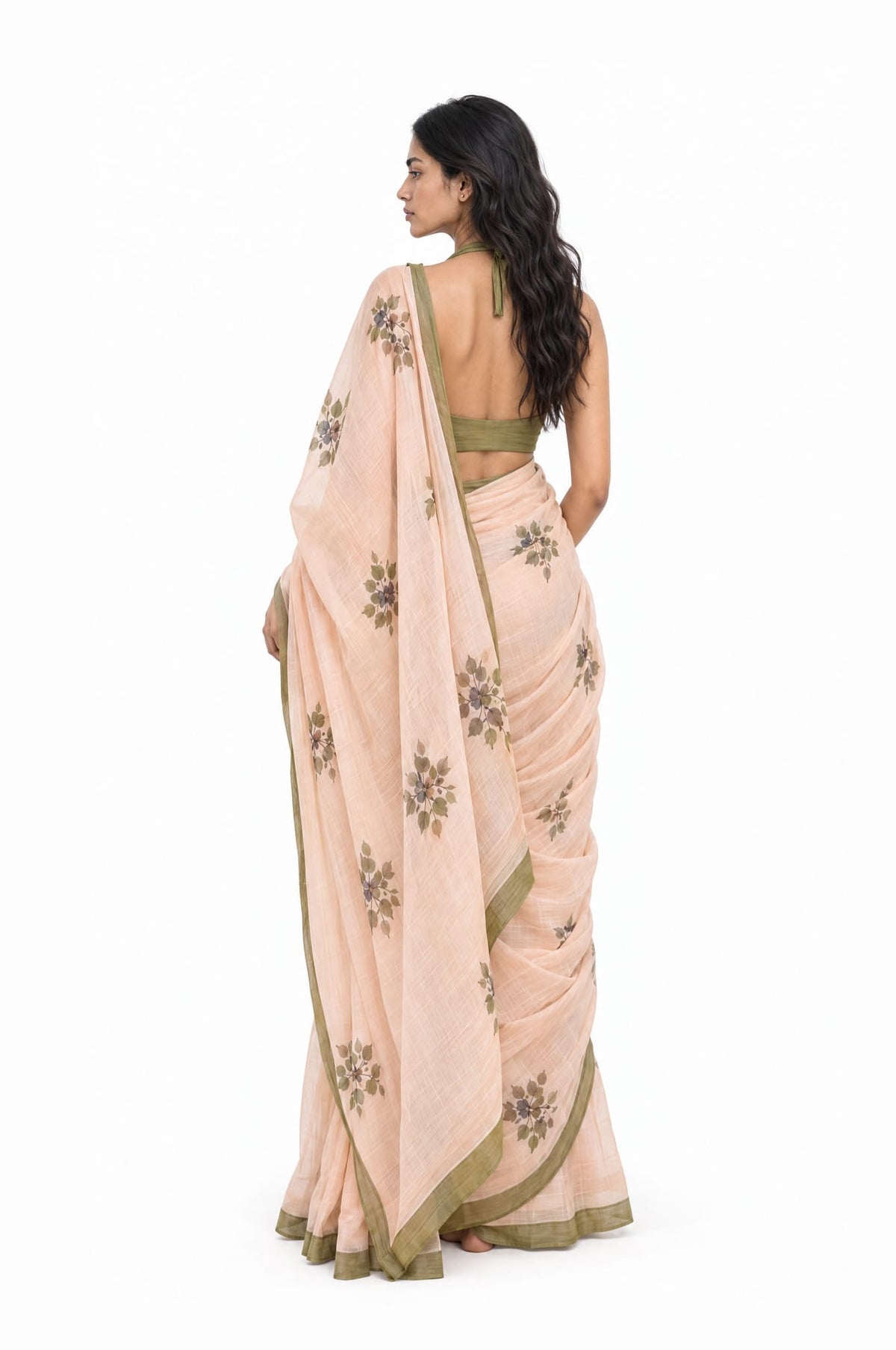 Drapes of Mul Saree Saree Dusty Olive Mul Chanderi Saree