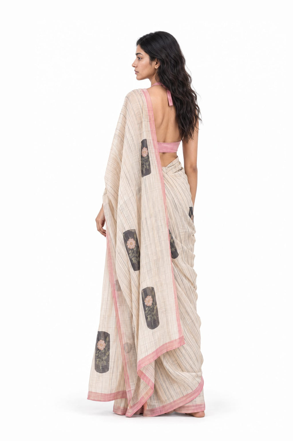 Drapes of Mul Saree Saree Dusty Pink & Black Mul Chanderi Saree