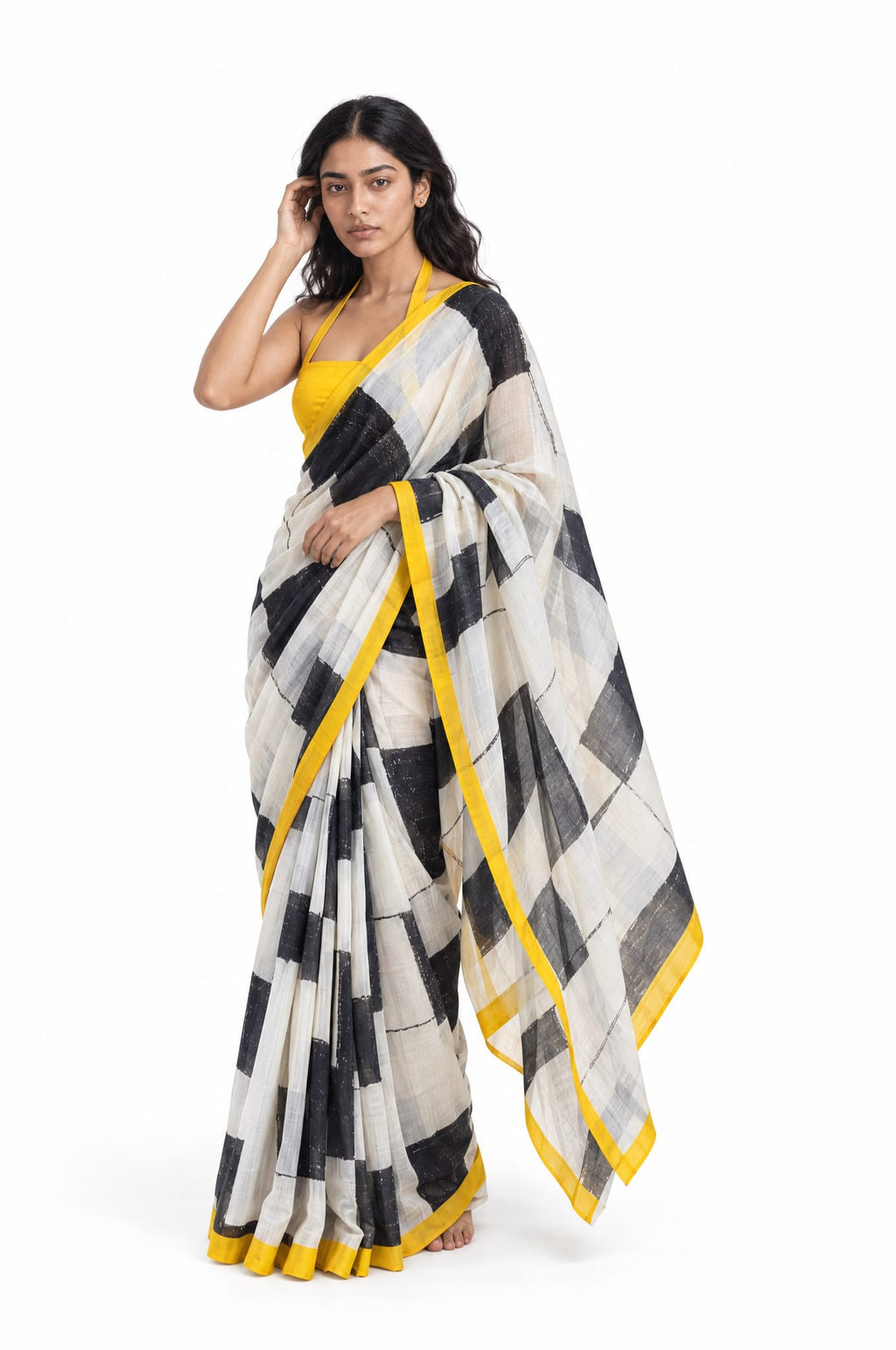 Drapes of Mul Saree Saree Ivory & Black Mul Chanderi Saree