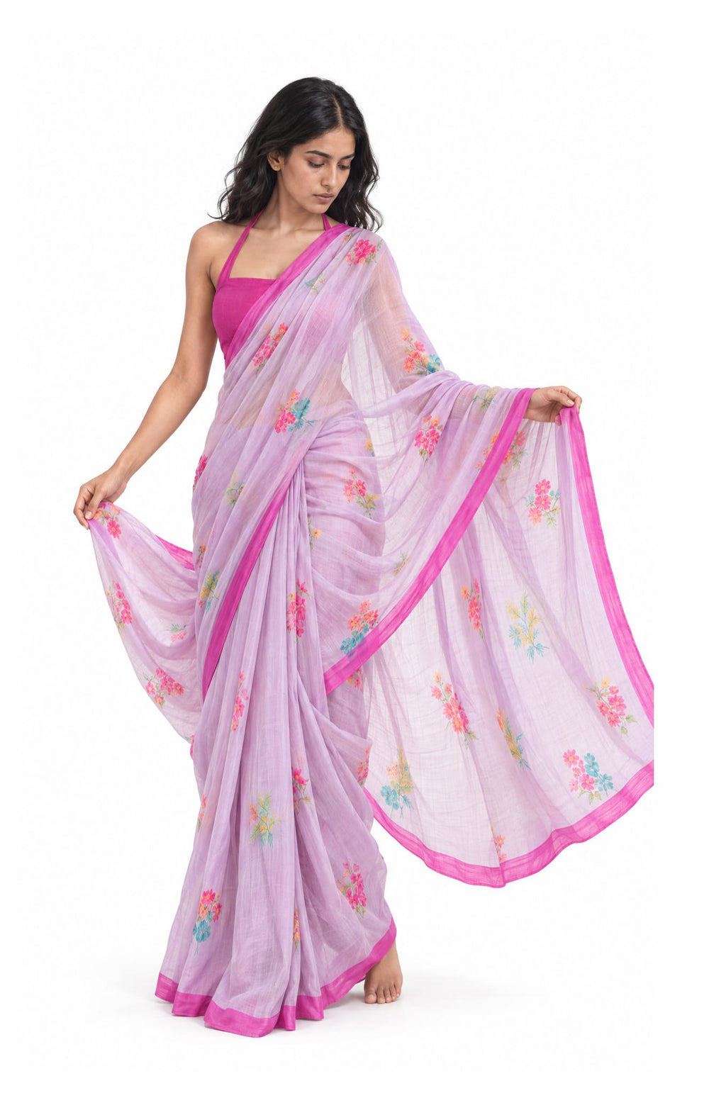 Drapes of Mul Saree Saree Lilac & Pink Mul Chanderi Saree