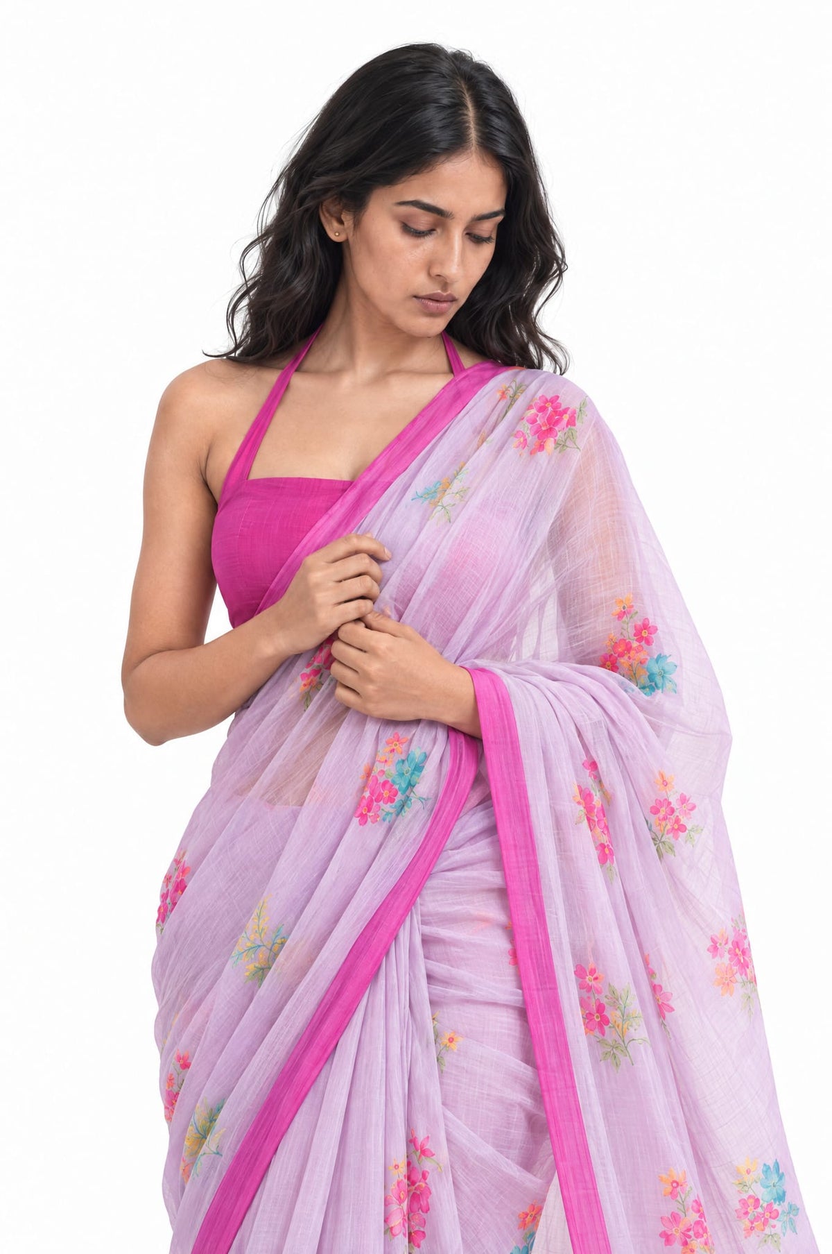 Drapes of Mul Saree Saree Lilac & Pink Mul Chanderi Saree