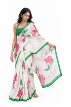 Drapes of Mul Saree Saree Off-White & Green Mul Chanderi Saree