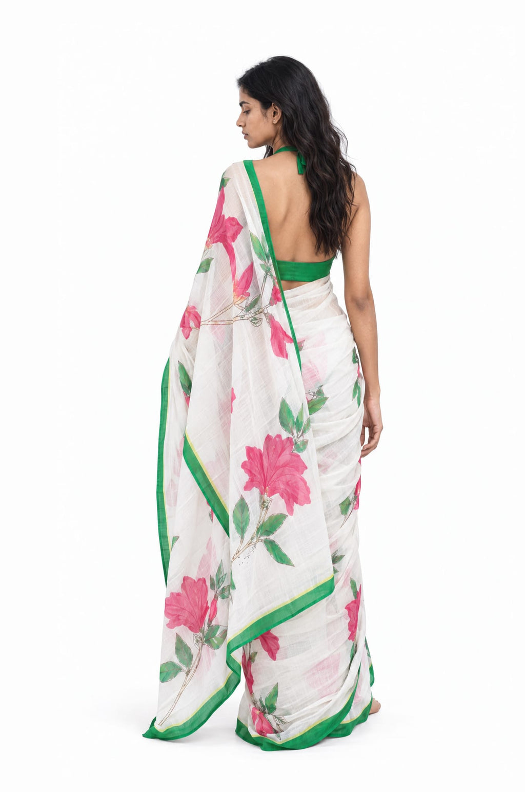 Drapes of Mul Saree Saree Off-White & Green Mul Chanderi Saree