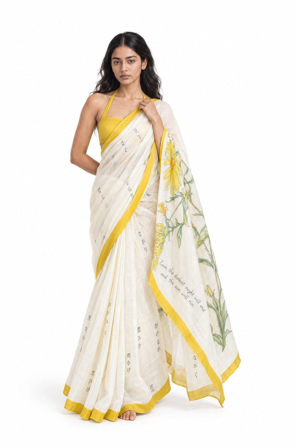 Drapes of Mul Saree Saree Off-White & Yellow Mul Chanderi Saree