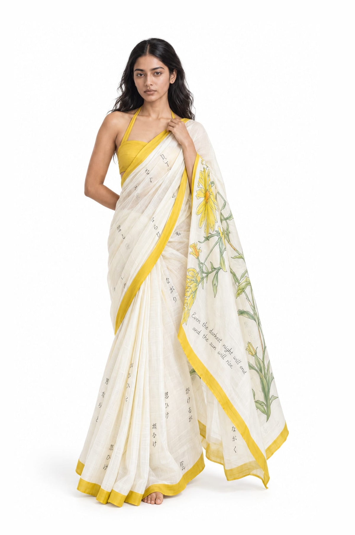 Drapes of Mul Saree Saree Off-White & Yellow Mul Chanderi Saree