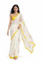 Drapes of Mul Saree Saree Off-White & Yellow Mul Chanderi Saree