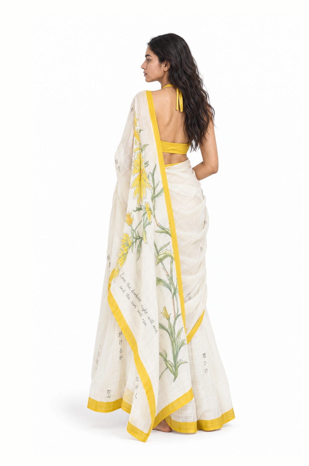 Drapes of Mul Saree Saree Off-White & Yellow Mul Chanderi Saree