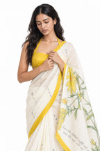 Drapes of Mul Saree Saree Off-White & Yellow Mul Chanderi Saree
