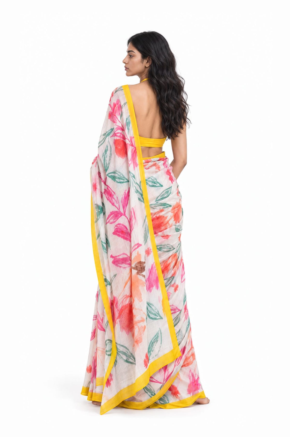 Drapes of Mul Saree Saree Off-White & Yellow Mul Chanderi Saree