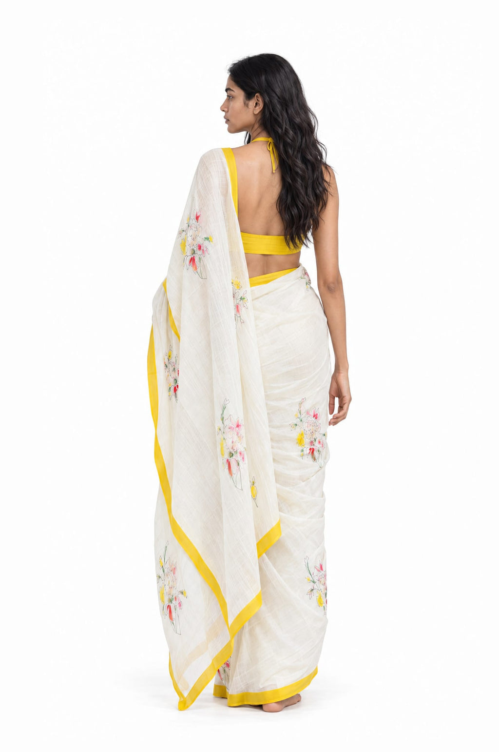Drapes of Mul Saree Saree Off-White & Yellow Mul Chanderi Saree