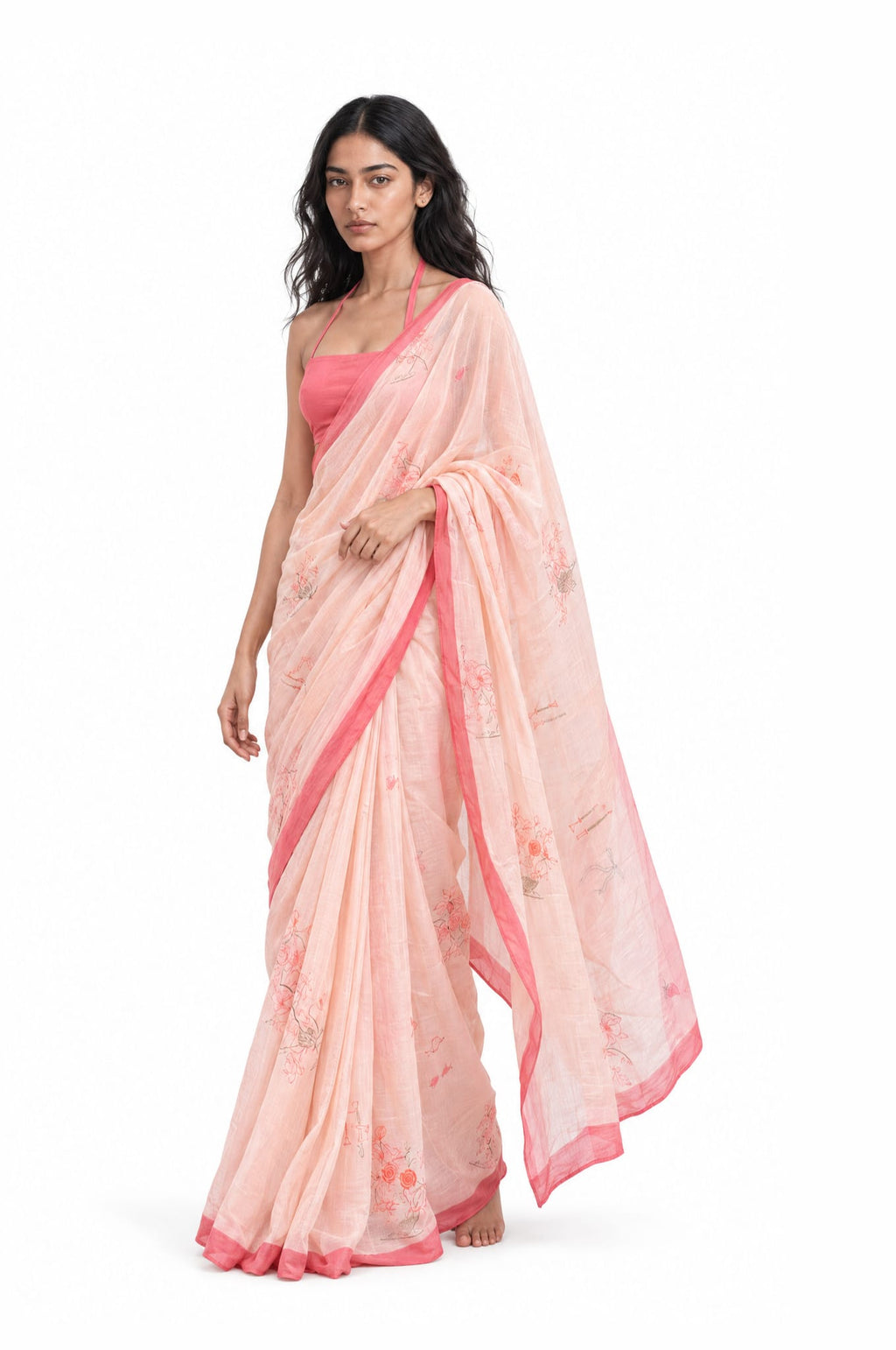Drapes of Mul Saree Saree Pastel Peach Mul Chanderi Saree