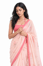 Drapes of Mul Saree Saree Pastel Peach Mul Chanderi Saree