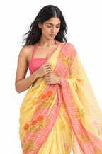 Drapes of Mul Saree Saree Summer Yellow Mul Chanderi Saree
