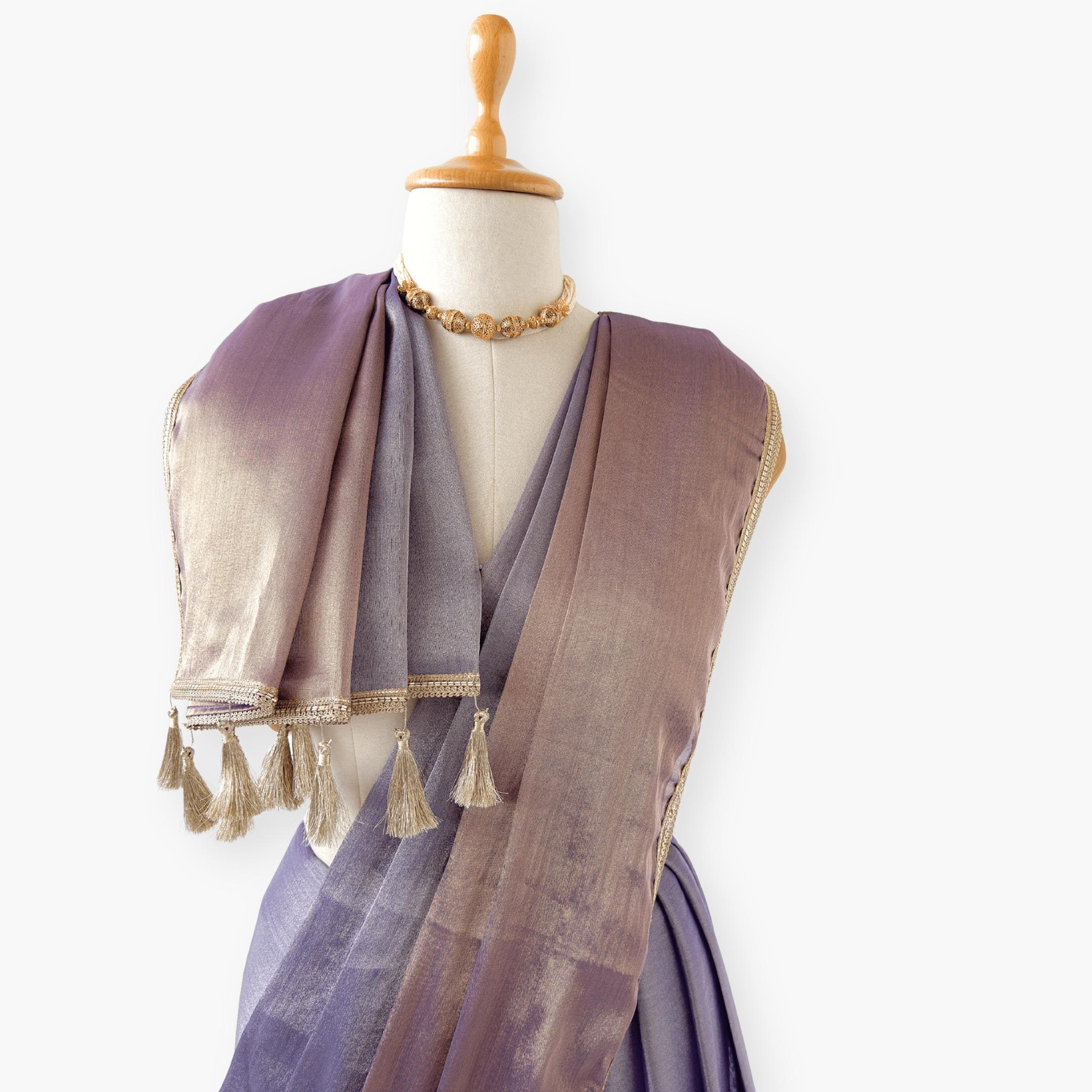 Drapes of Sona Saree Saree Golden Violet Tissue Silk Saree