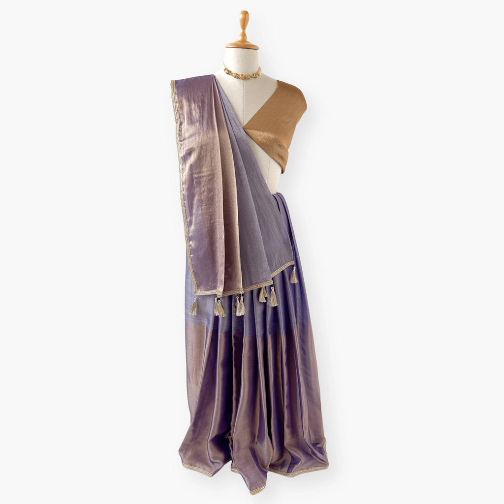 Drapes of Sona Saree Saree Golden Violet Tissue Silk Saree