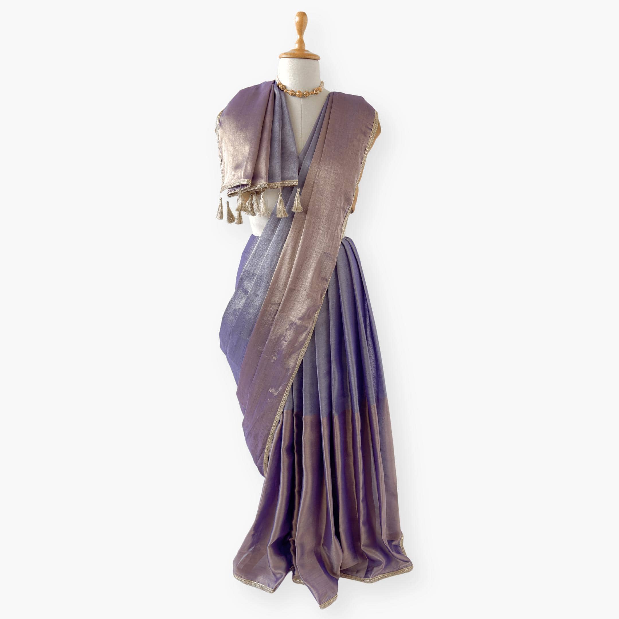 Drapes of Sona Saree Saree Golden Violet Tissue Silk Saree