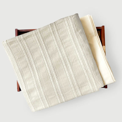 Dubby Cotton Kurta Set Kurta Set Unisex Off-White Braided Stripes | Woven Pure Cotton Kurta Fabric (3 Meters) | and Cotton Pyjama (2.5 Meters) | Unstitched Combo Set