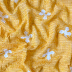 Embroidered Fabrics Blouse Piece Bright Yellow Sequence Embroidered Batik Printed Pure Cotton Dobby Checks Blouse Piece (1 Meter Piece | Width 42 Inches)