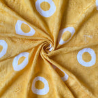 Embroidered Fabrics Blouse Piece Bright Yellow Sequence Embroidered Batik Printed Pure Shantoon Dobby Checks Blouse Piece (1 Meter Piece | Width 42 Inches)