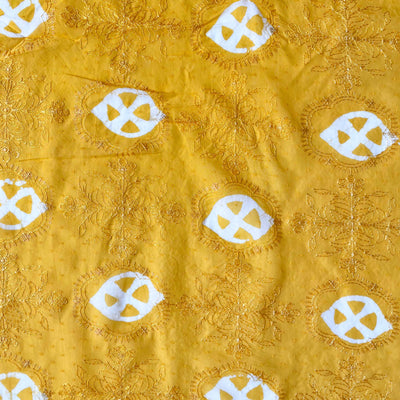 Embroidered Fabrics Fabric Bright Yellow Sequence Embroidered Batik Printed Pure Cotton Dobby Butta Fabric (Width 42 Inches)