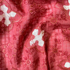 Embroidered Fabrics Fabric Rose Red Sequence Embroidered Batik Printed Pure Cotton Dobby Checks Fabric (Width 42 Inches)