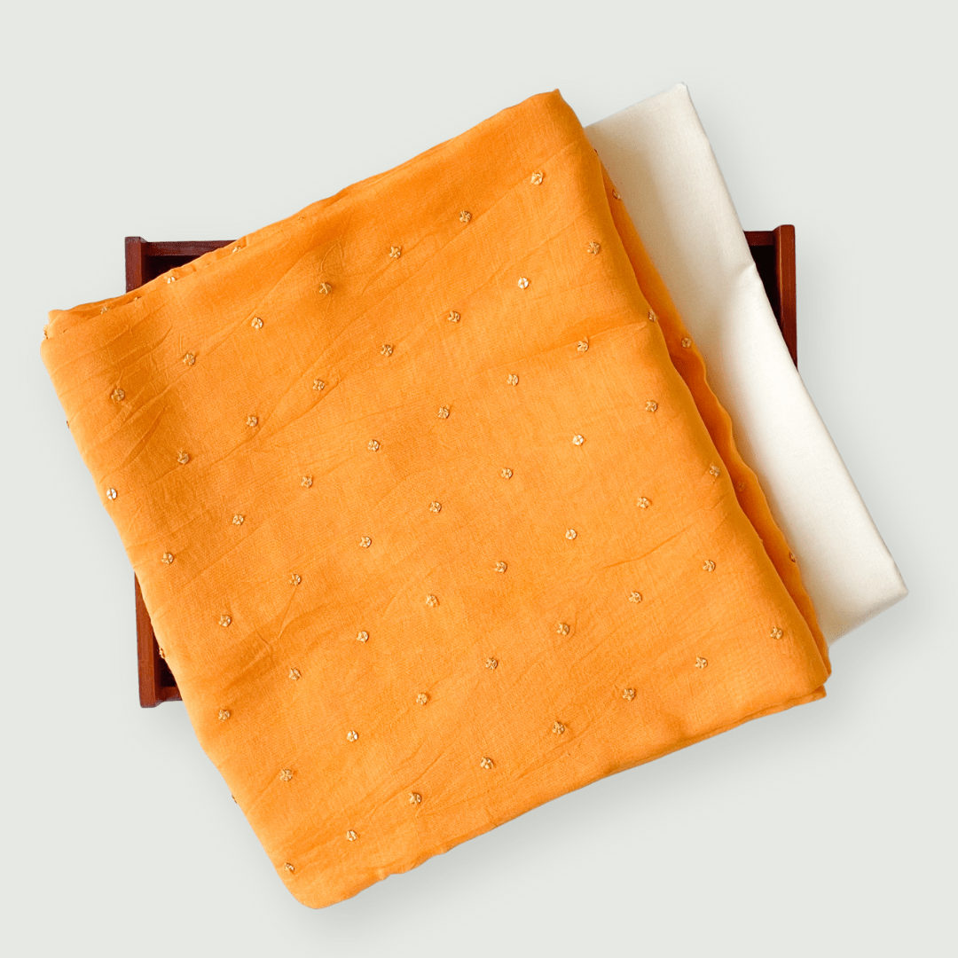 Embroidered Munga Kurta Set Kurta Set Unisex Mango Yellow & Gold Sequence | Embroidered Soft Munga Kurta Fabric (2.5 Meters) | and Cotton Pyjama (2.5 Meters) | Unstitched Combo Set