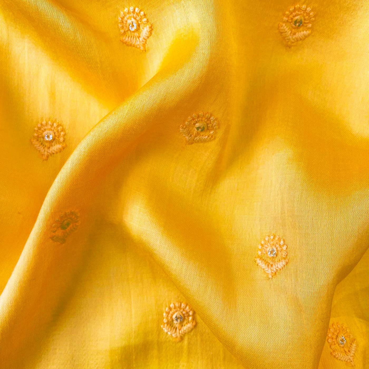 Embroidered Munga Satin Kurta Set Kurta Set Earthy Yellow Mini Lavender Flower Embroidered Fine Munga Satin Fabric (3 Meters) | and Cotton Pyjama (2.5 Meters) | Unstitched Combo Set