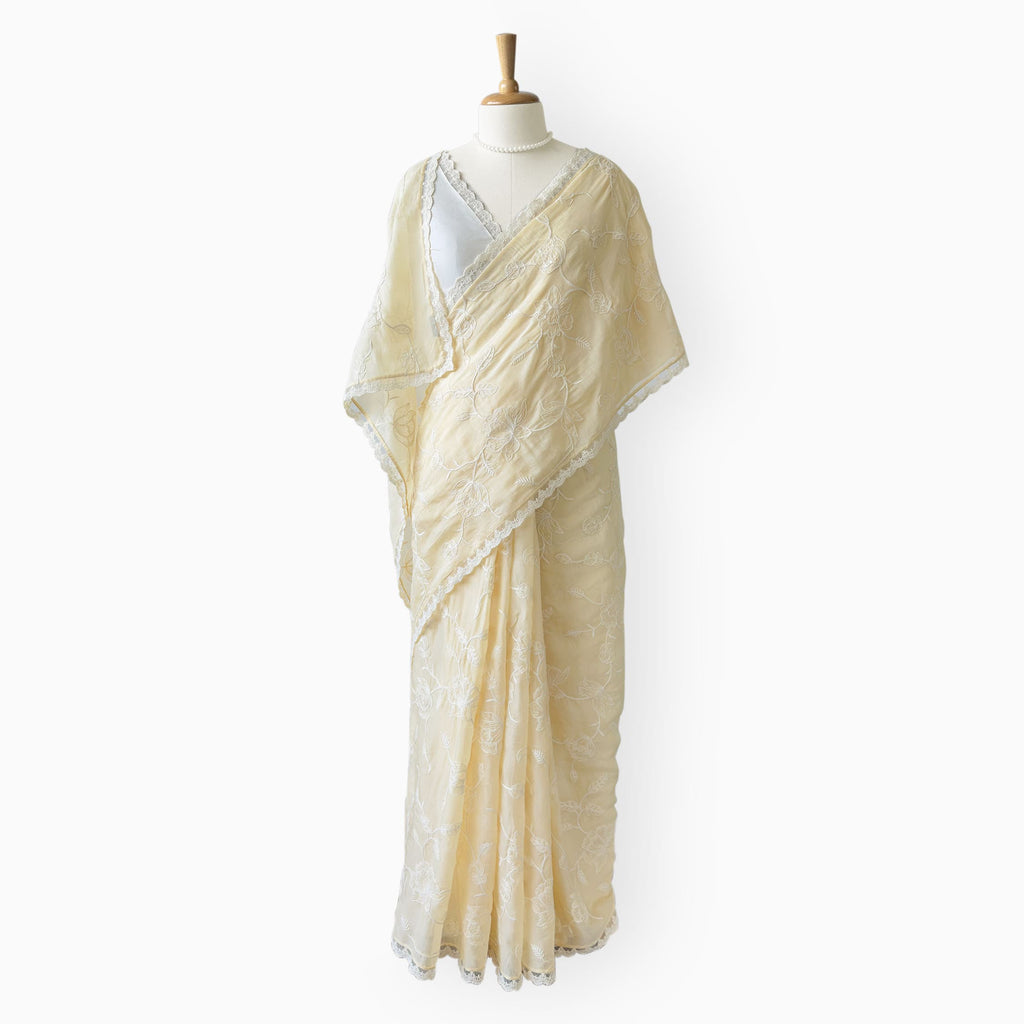 Embroidered Saree Saree Beige & White Mul Chanderi Saree