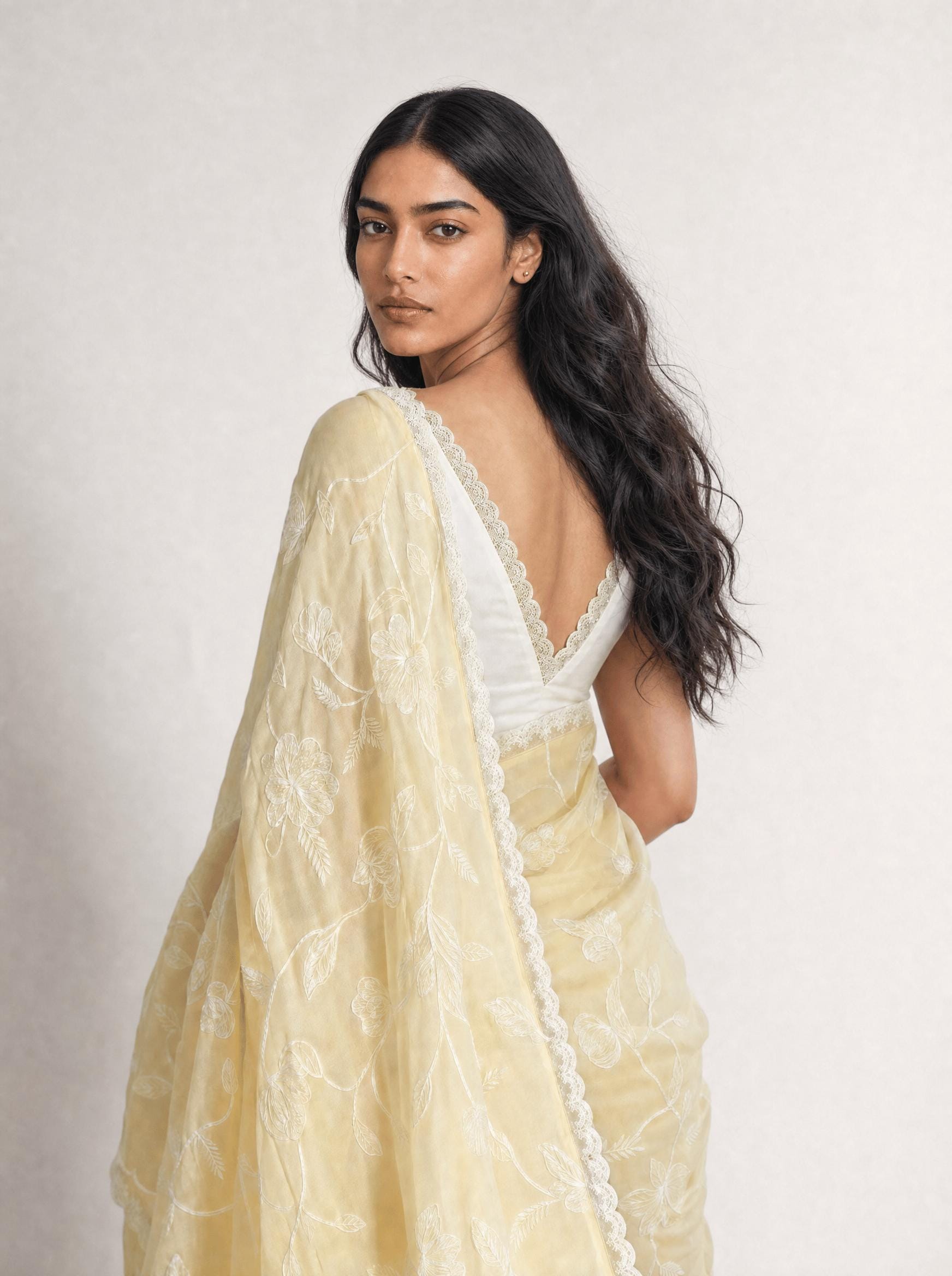 Embroidered Saree Saree Beige & White Mul Chanderi Saree