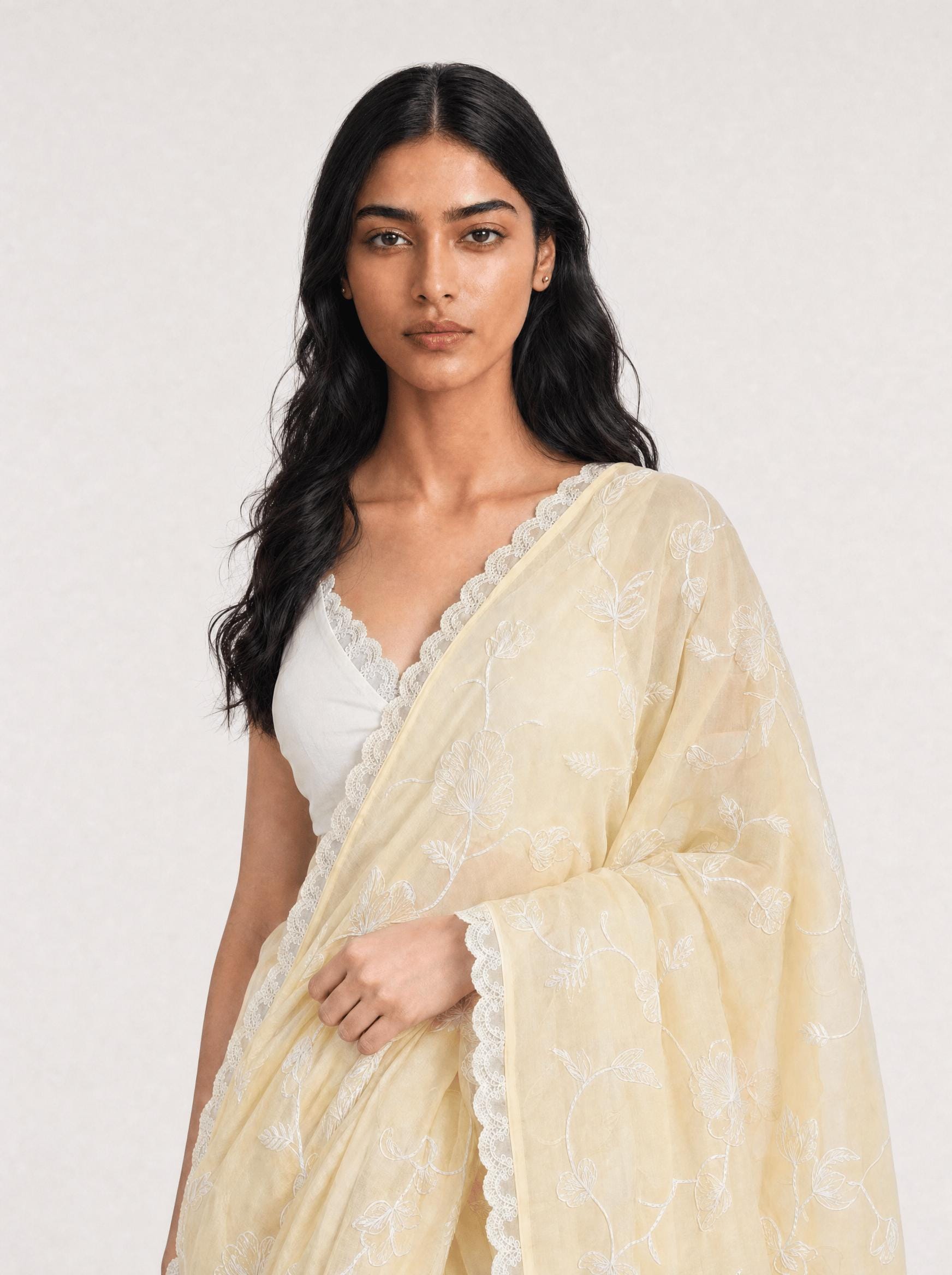 Embroidered Saree Saree Beige & White Mul Chanderi Saree