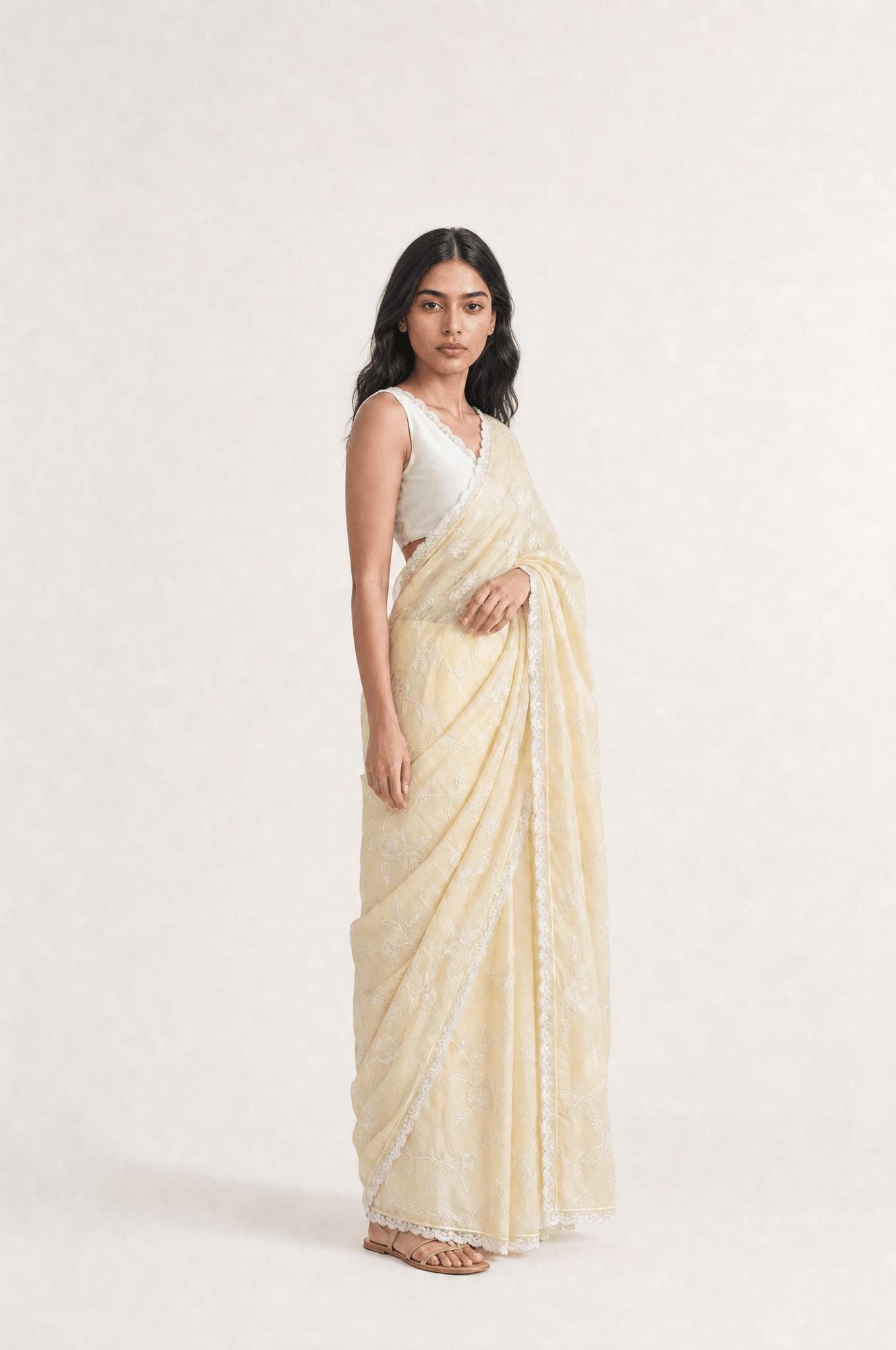 Embroidered Saree Saree Beige & White Mul Chanderi Saree